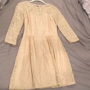 Juniors Tan Lace Homecoming Dress